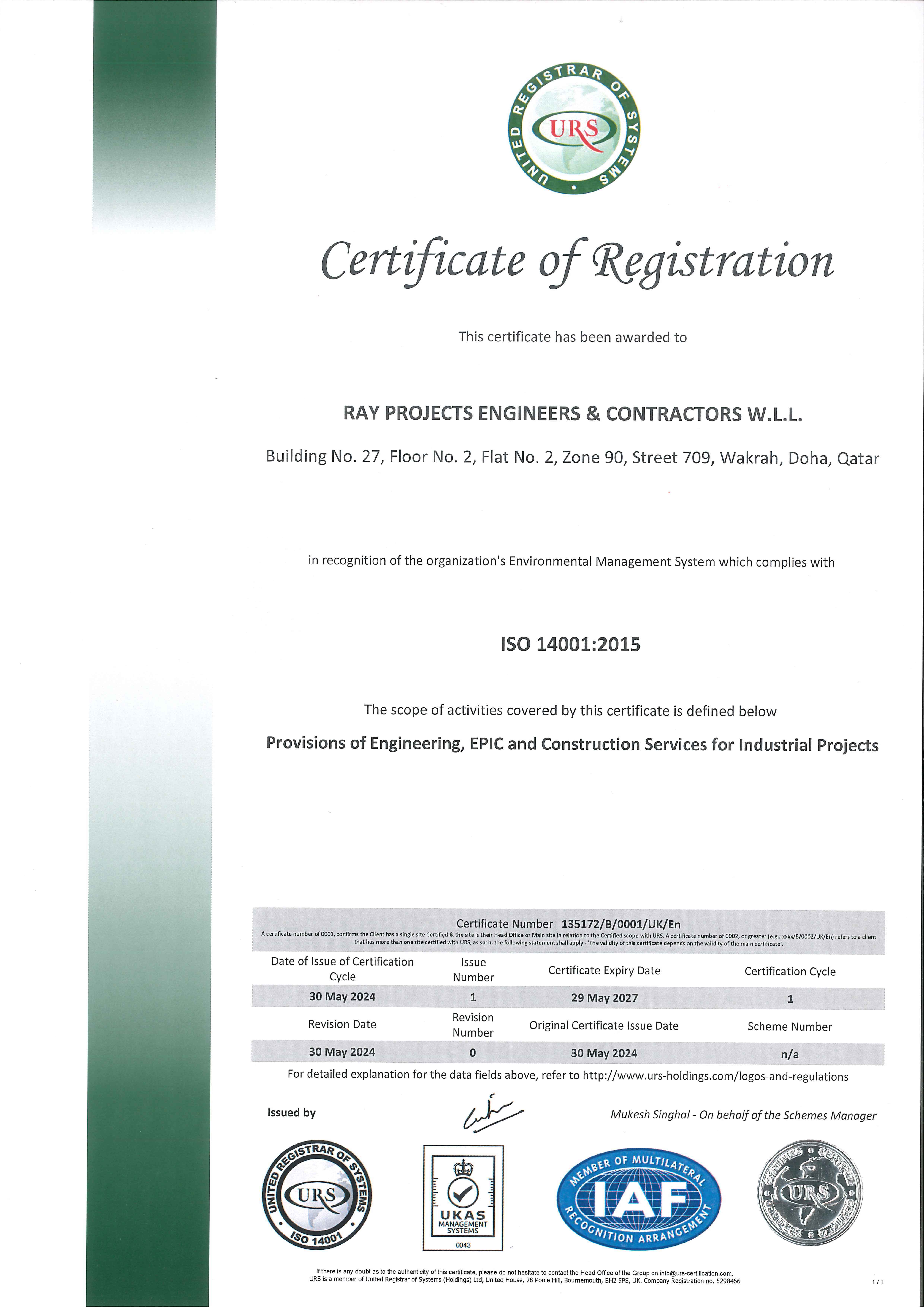 ISO 14001:2015 Certificate